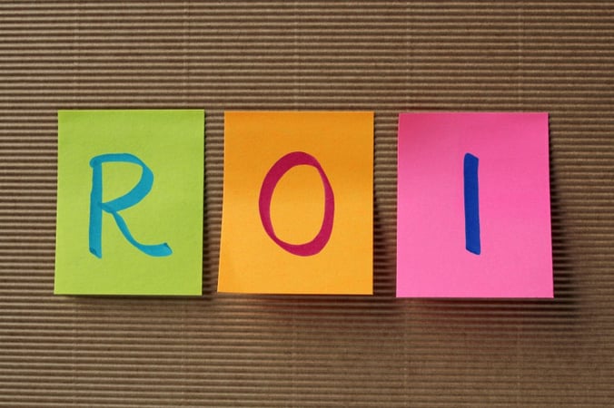 Colorful sticky notes with the acronym ROI written in marker pen